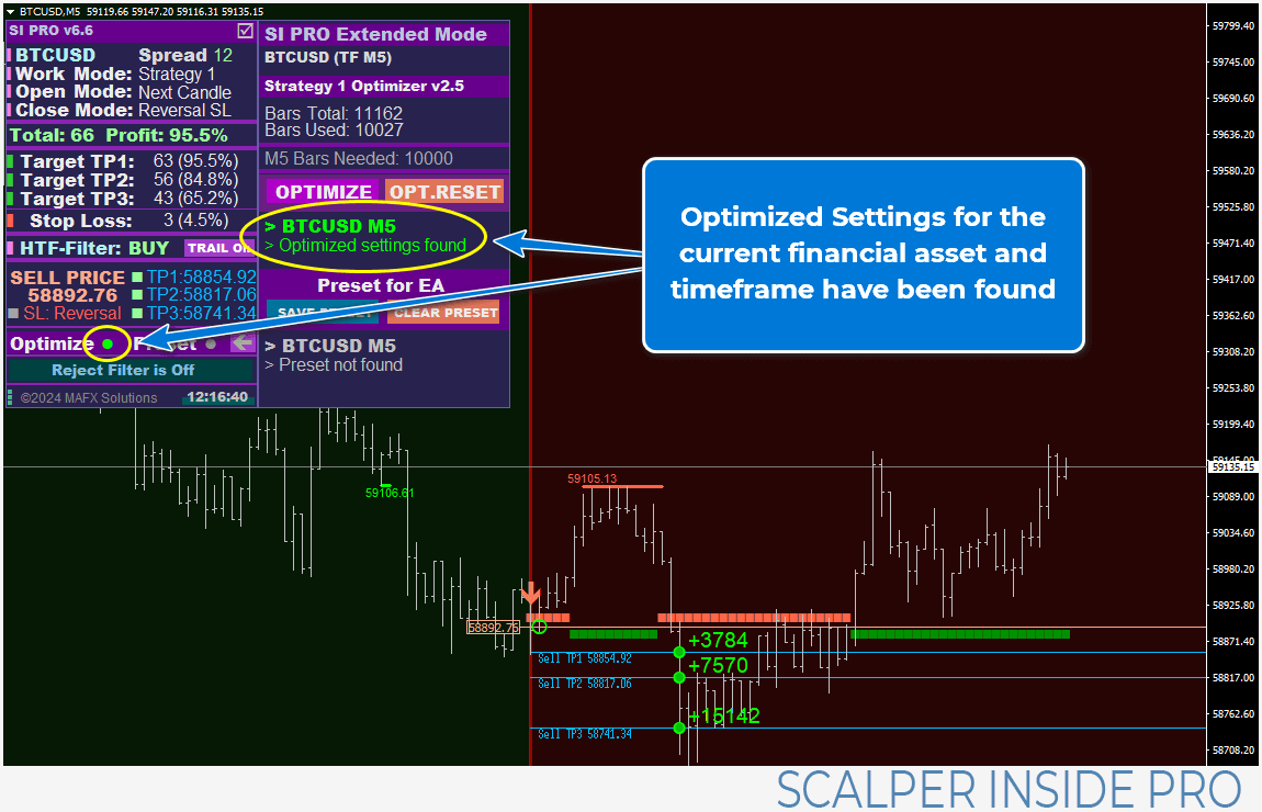 Optimized settings for current asset found